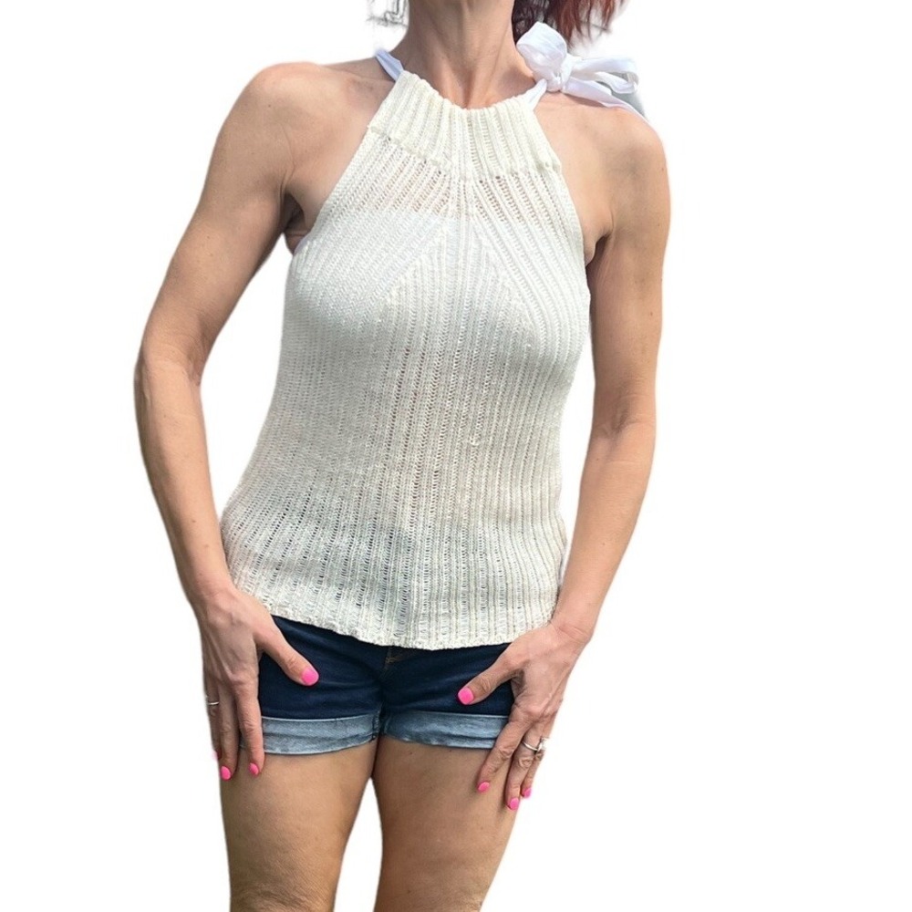 SITA MURT ANTHROPOLOGIE BEIGE ECRU COTTON KNIT SLEEVELESS SWEATER HALTER TOP 44